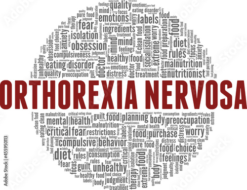 Orthorexia Nervosa vector illustration word cloud isolated on a white background.