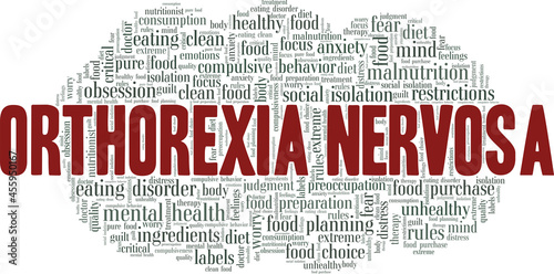 Orthorexia Nervosa vector illustration word cloud isolated on a white background.