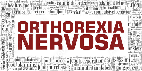 Orthorexia Nervosa vector illustration word cloud isolated on a white background.