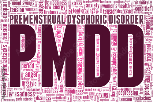 Premenstrual Dysphoric Disorder vector illustration word cloud isolated on a white background.