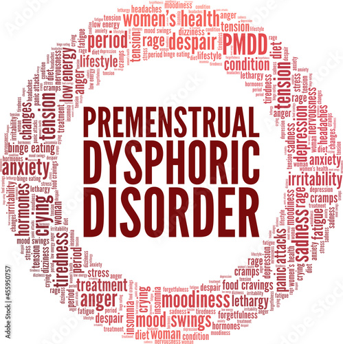 Premenstrual Dysphoric Disorder vector illustration word cloud isolated on a white background. photo