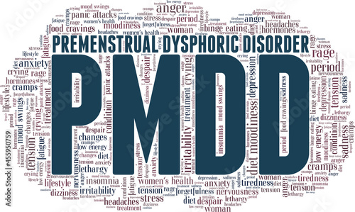 Premenstrual Dysphoric Disorder vector illustration word cloud isolated on a white background.