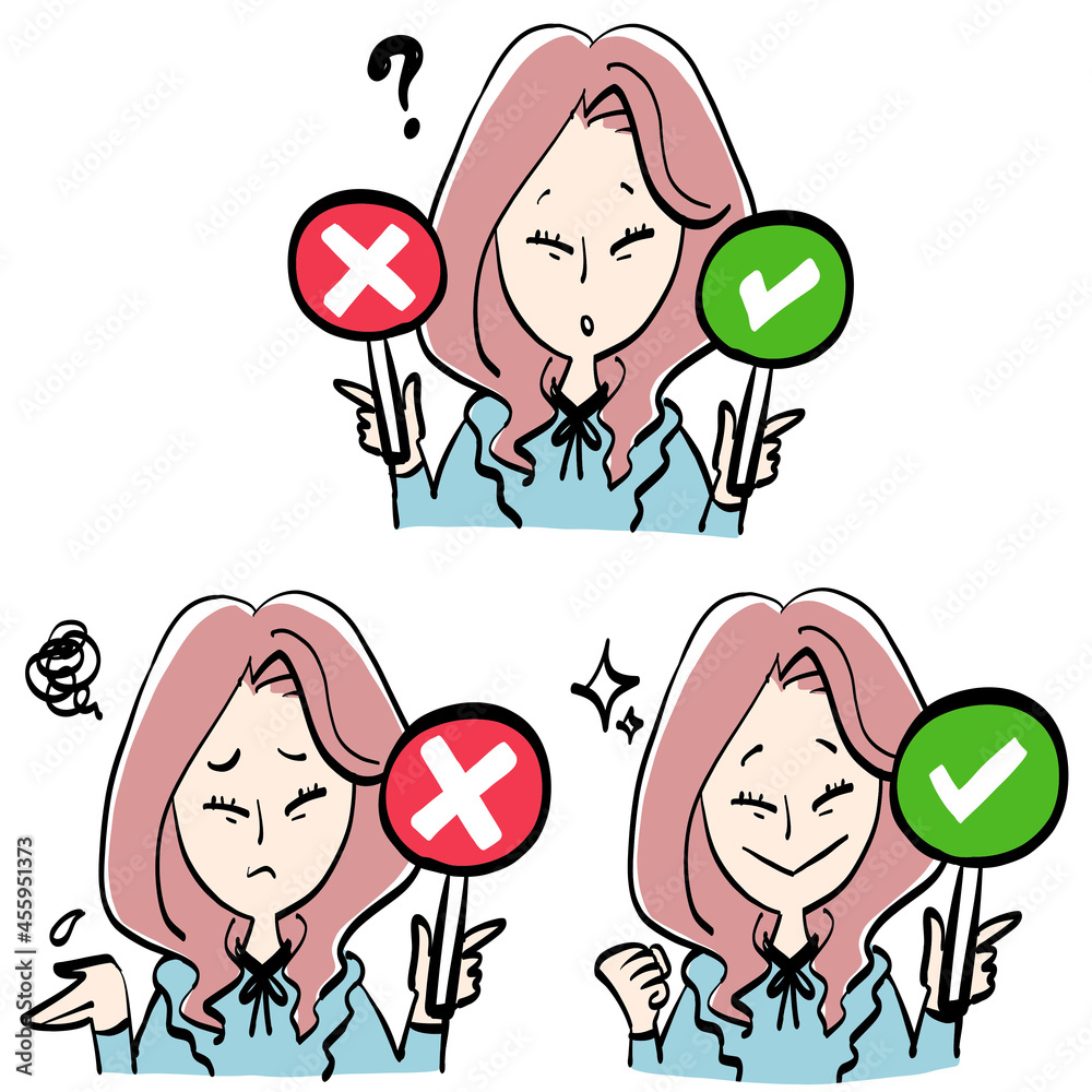 A woman with the correct answer and a cross plate A woman with the correct answer and a cross plate