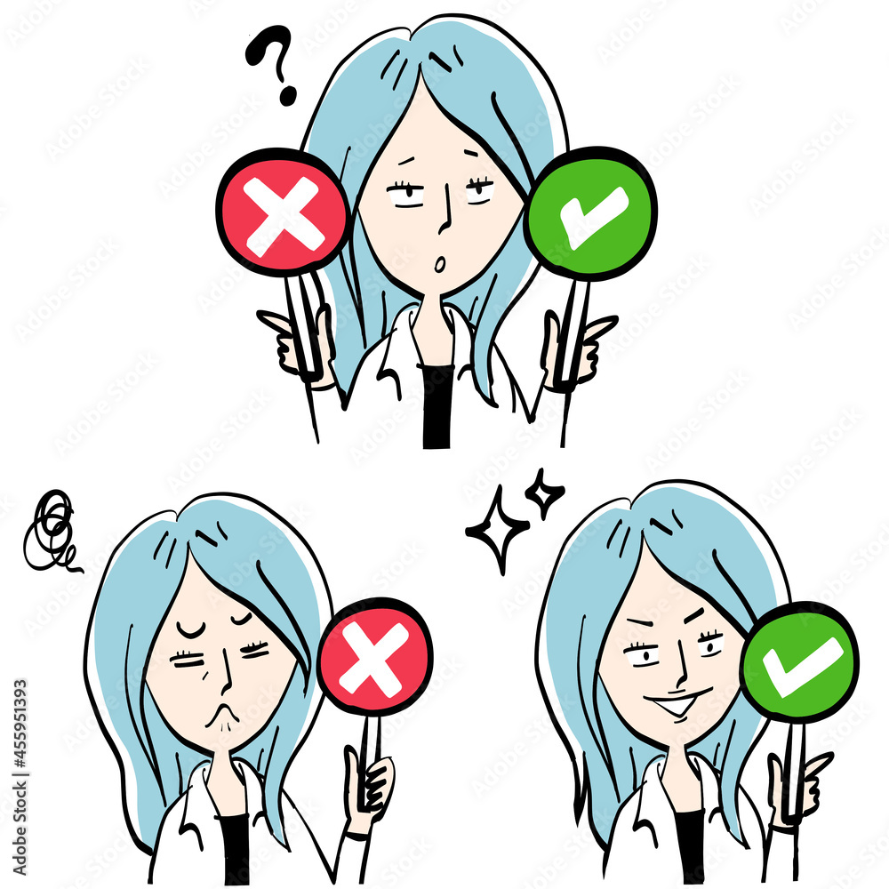 A woman with the correct answer and a cross plate A woman with the correct answer and a cross plate