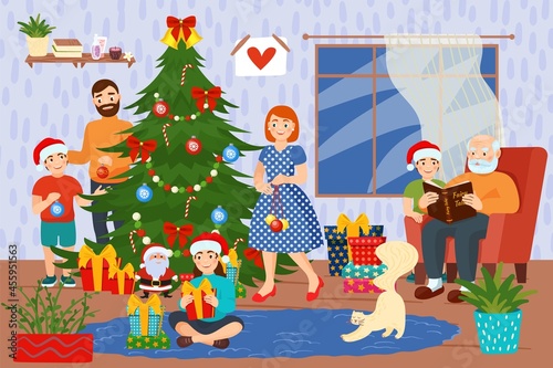 Lovely family people character together celebrate christmas holiday, happy ne...