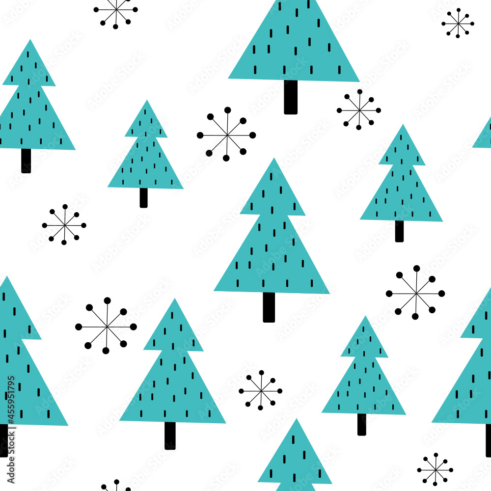 Christmas seamless pattern with Christmas tree with snowflakes on white background,christmas vector.
