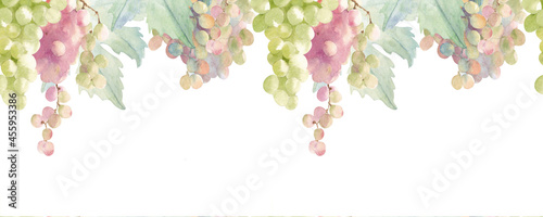 Grape. Seamless watercolor border. Suitable for wallpapers, backgrounds, banners
