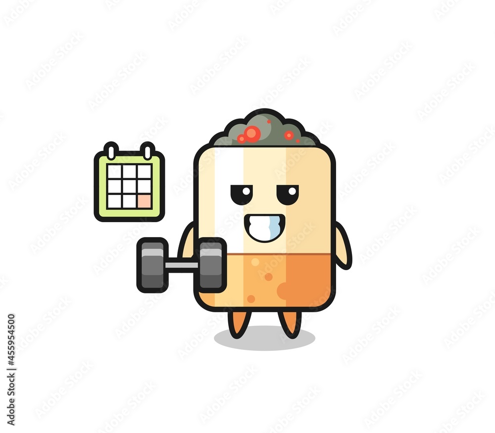 cigarette mascot cartoon doing fitness with dumbbell cigarette mascot cartoon doing fitness with dumbbell