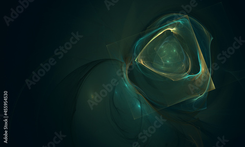 Fotografia Mesmerizing abstract fantastic 3d digital illustration of amorphous fluid and geometric structures with smoke and liquid stains in deep abyss of space