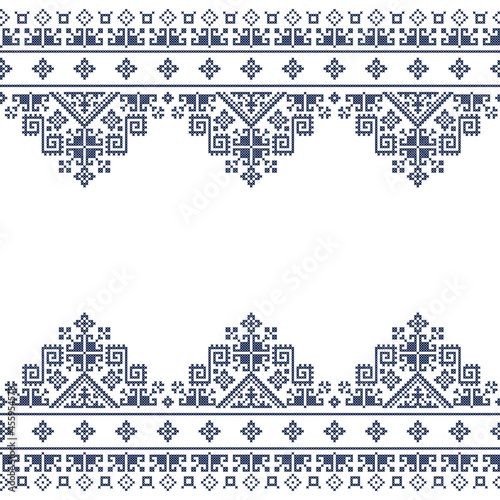 Zmijajne tradtional cross stitch vector greeting card or seamless textile pattern design, Bosnia and Herzegovina folk art
