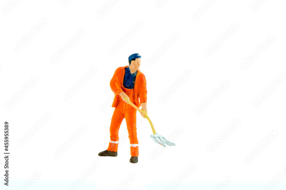 Fototapeta premium Miniature people office, worker, engineer worker, construction, cook, chief kitchen and traveler concept in variety action on white background with space for text