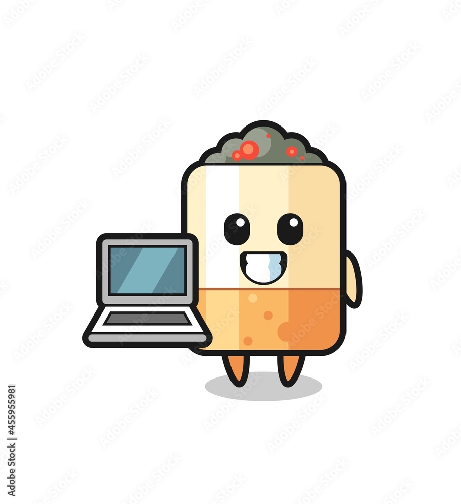 Mascot Illustration of cigarette with a laptop Mascot Illustration of cigarette with a laptop