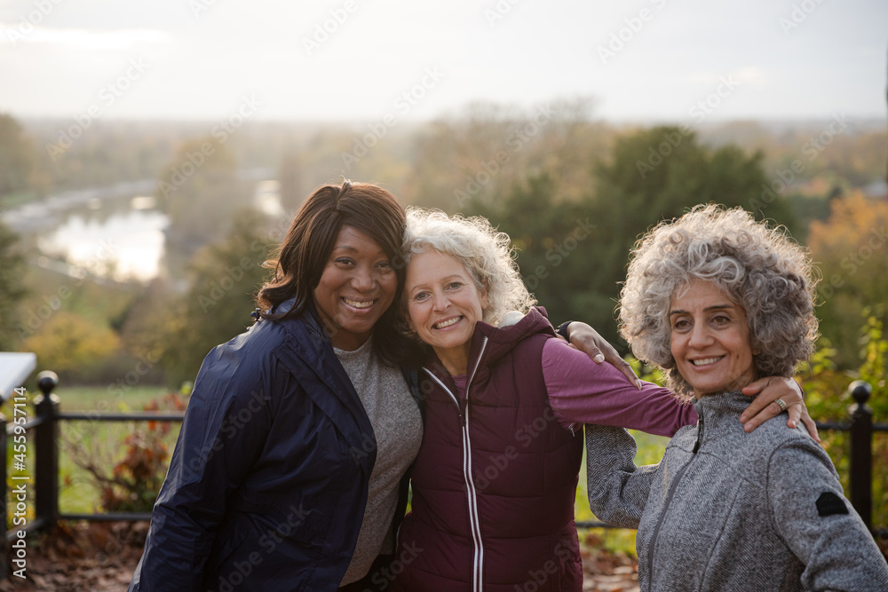 Active senior women friends in autumn park Active senior women friends in autumn park