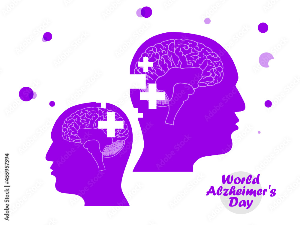 Silhouettes with brain. Vector illustration of World Alzheimer's Day