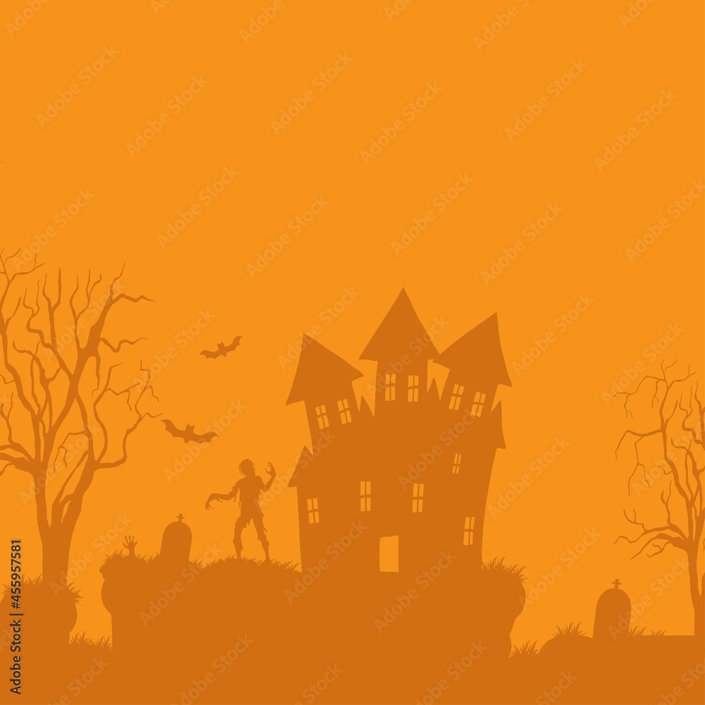 Happy halloween. Vector halloween banner with zombie, house and cemetery