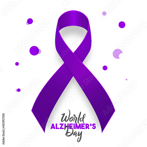World Alzheimer's Day concept. Banner template with purple ribbon and text. Vector illustration.