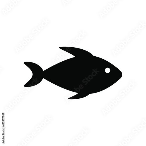 Fish icon black silhouette. Flat fishery logo symbol. Black illustration on white background. Isolated object.