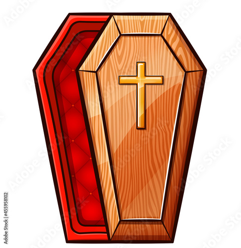 wooden open coffin vector illustration