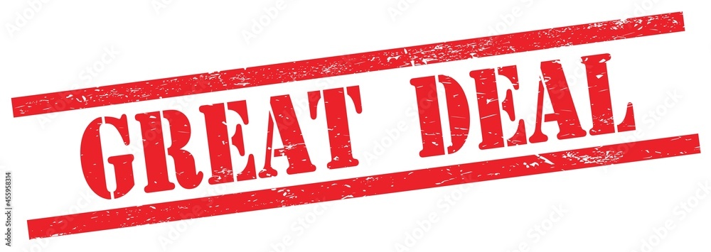 GREAT DEAL text on red grungy rectangle stamp. GREAT DEAL text on red grungy rectangle stamp.