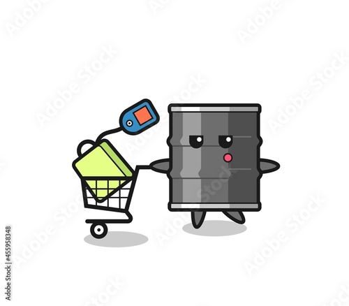 oil drum illustration cartoon with a shopping cart