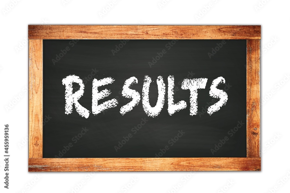 RESULTS text written on wooden frame school blackboard. RESULTS text written on wooden frame school blackboard.