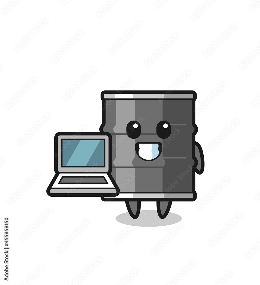 Mascot Illustration of oil drum with a laptop Mascot Illustration of oil drum with a laptop