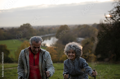 Smiling, affectionate senior couple wih walking stick © KOTO