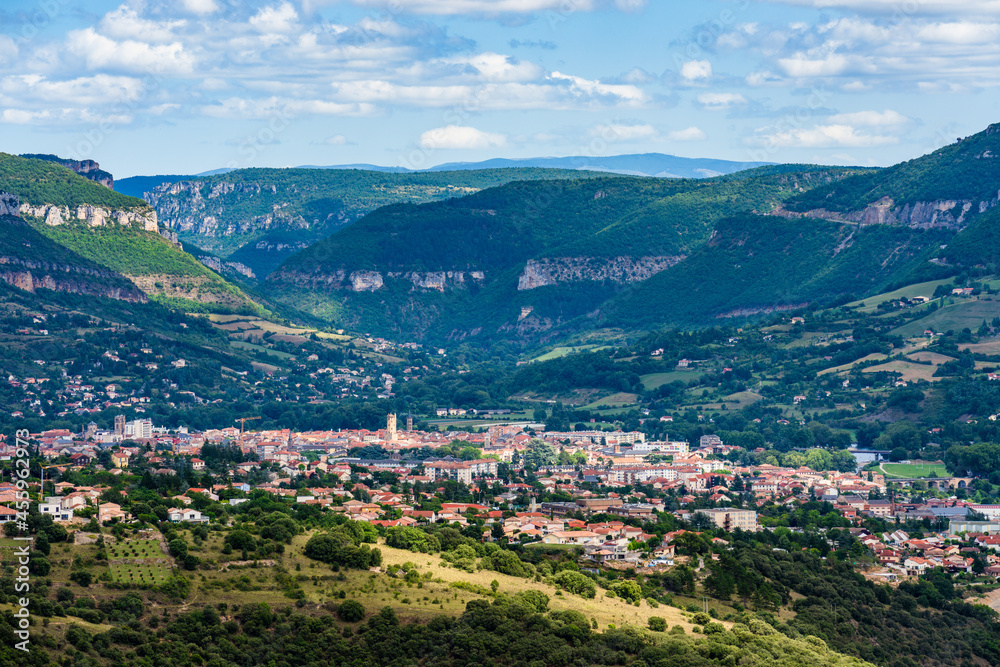 Panoramic view of Millau city in Aveyron, France