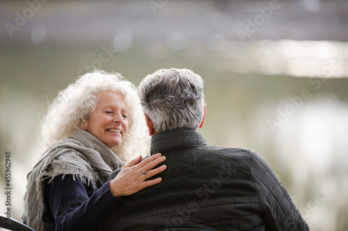 Affectionate, tender senior couple hugging in autumn park © KOTO