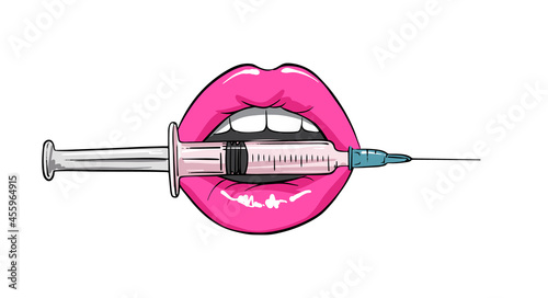 Lip injection illustration Cosmetic medical lifting beauty sketch plastic surgery hyaluron acid fillers, Beautiful aesthetic Sexy full lips Medical treatment concept. Spa beauty hand drawn vector.