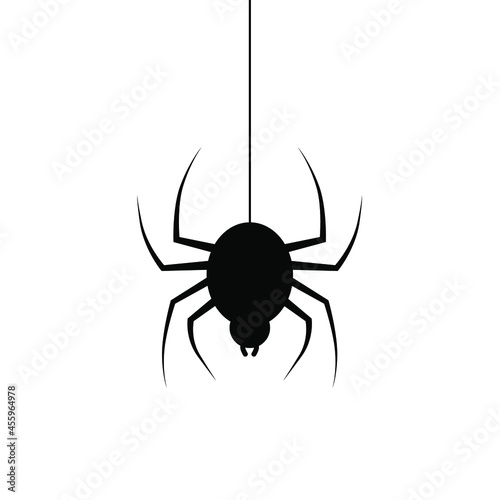 Black spider on a white isolated background. Halloween holiday vector spider icon.