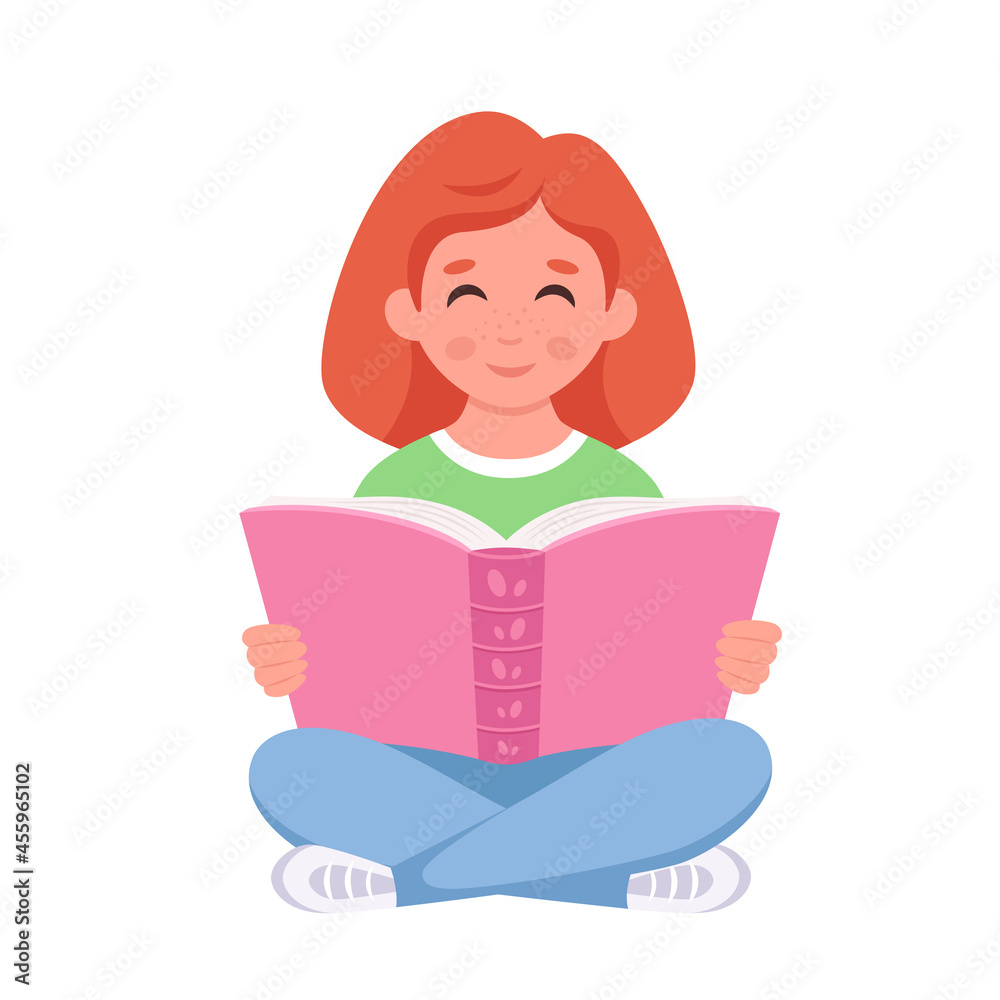Girl reading book. Girl studying with a book. Vector illustration Girl reading book. Girl studying with a book. Vector illustration