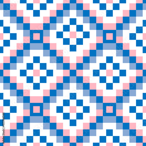Seamless vector pattern in ethnic style. Background in blue tones. Ornament from geometric shapes.