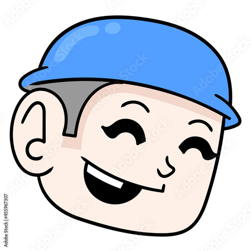 head boy wearing a Muslim cap with a friendly smiling face, doodle icon drawing