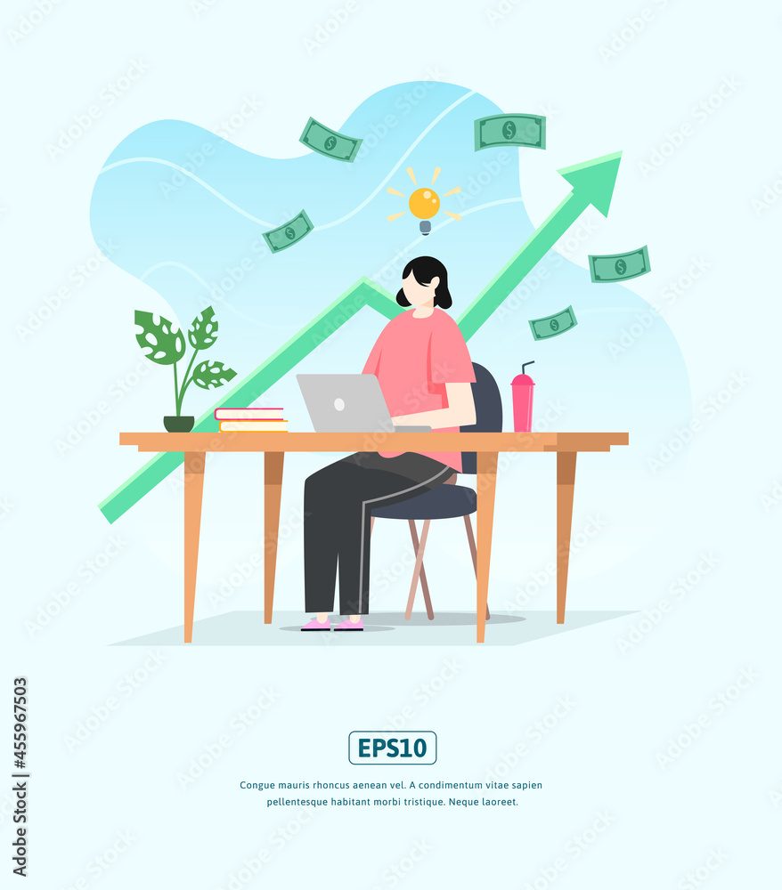 Flat Illustration with Character, statistics Growing Business