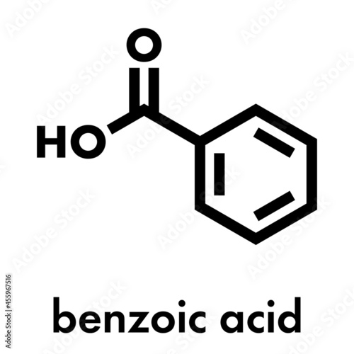 Benzoic acid molecule. Benzoate salts are used as food preservatives. Skeletal formula. photo