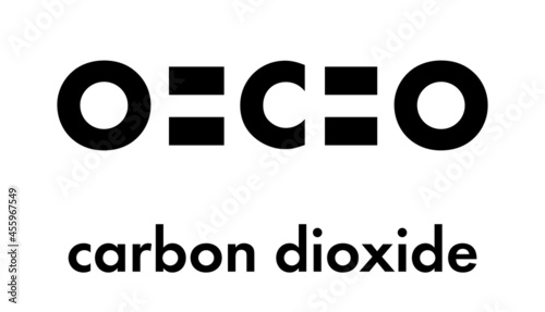 Carbon dioxide (CO2) molecule. Greenhouse gas. Skeletal formula.