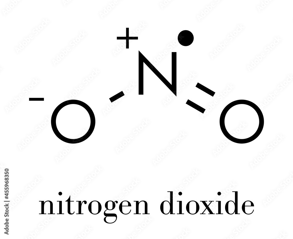 Nitrogen dioxide (NO2) air pollution molecule. Free radical compound ...