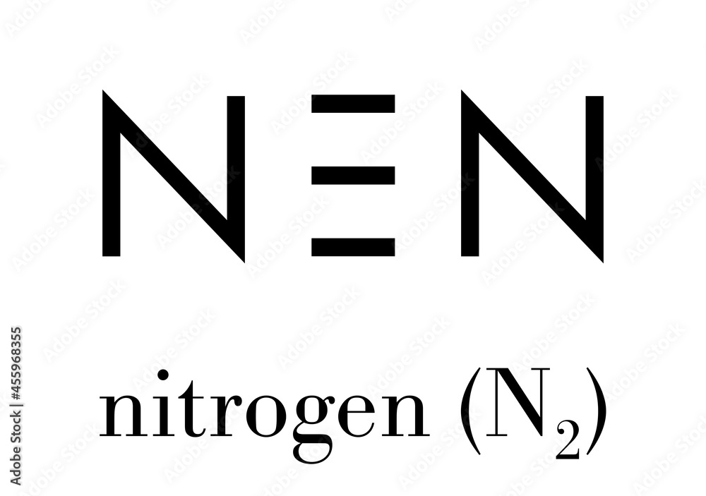 Elemental nitrogen (N2) molecule. Nitrogen gas is the main component of the Earth's atmosphere