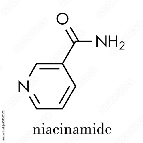 Nicotinamide drug and vitamin molecule. Skeletal formula.