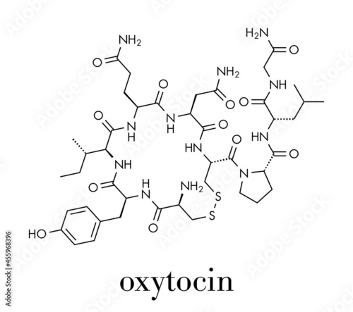 Oxytocin hormone molecule.  Skeletal formula.