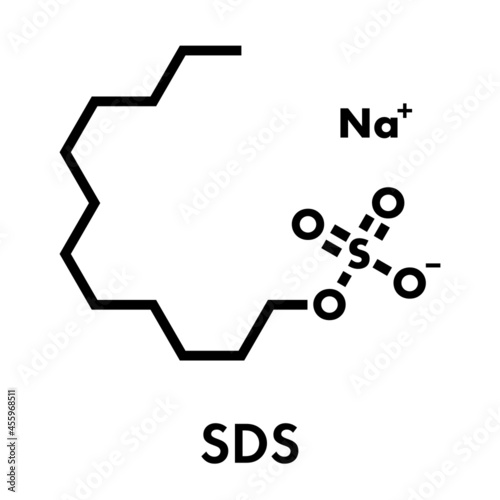 Sodium dodecyl sulfate (SDS, sodium lauryl sulfate) surfactant molecule. Commonly used in cleaning products. Skeletal formula.