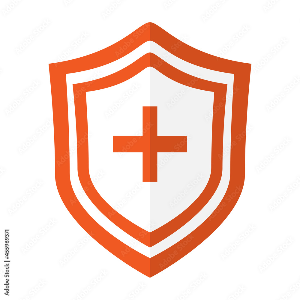 Obraz premium Immune system vector icon logo. Protection against bacteria health viruses. Medical prevention of human germs.Red shield with a white cross and a virus on a white background. Vector illustration