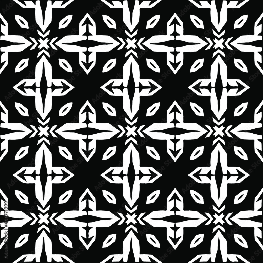 Flower geometric pattern. Seamless vector background. White and black ornament. Ornament for fabric, wallpaper, packaging. Decorative print