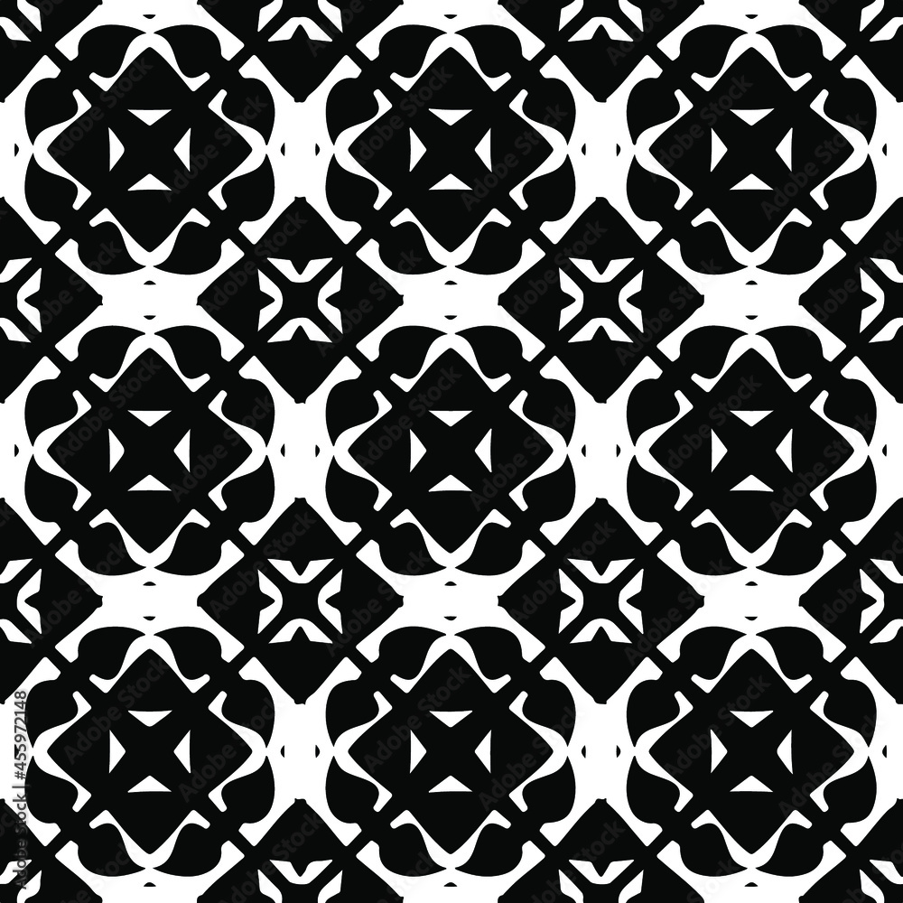 Flower geometric pattern. Seamless vector background. White and black ornament. Ornament for fabric, wallpaper, packaging. 

Decorative print