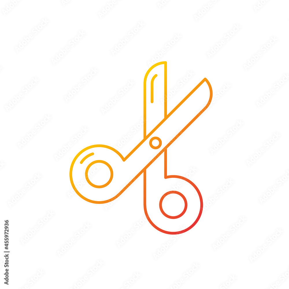 Scissors gradient linear vector icon. Paper cutting tool. Office shearing equipment. Stationery for school. Thin line color symbol. Modern style pictogram. Vector isolated outline drawing