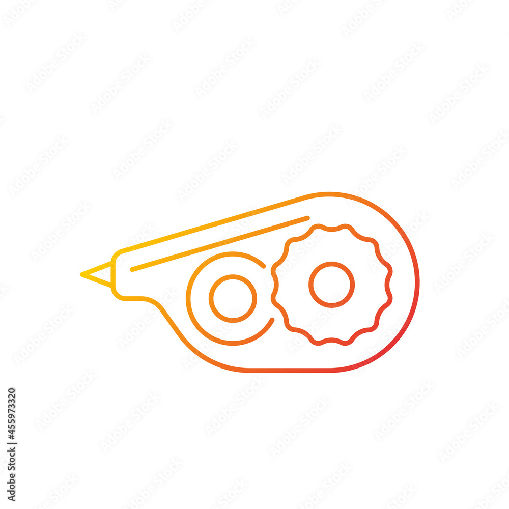 Correction tape gradient linear vector icon. Tool for handwritten documents. Correct mistakes with white liquid. Thin line color symbol. Modern style pictogram. Vector isolated outline drawing Correction tape gradient linear vector icon. Tool for handwritten documents. Correct mistakes with white liquid. Thin line color symbol. Modern style pictogram. Vector isolated outline drawing