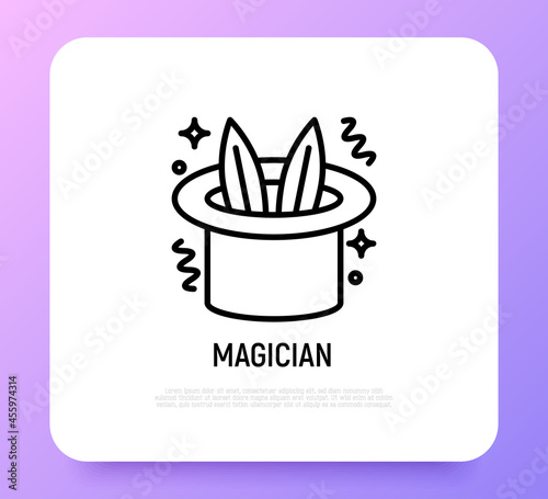 Magician hat with rabbit ears thin line icon. Modern vector illustration. Logo for entertainment show.
