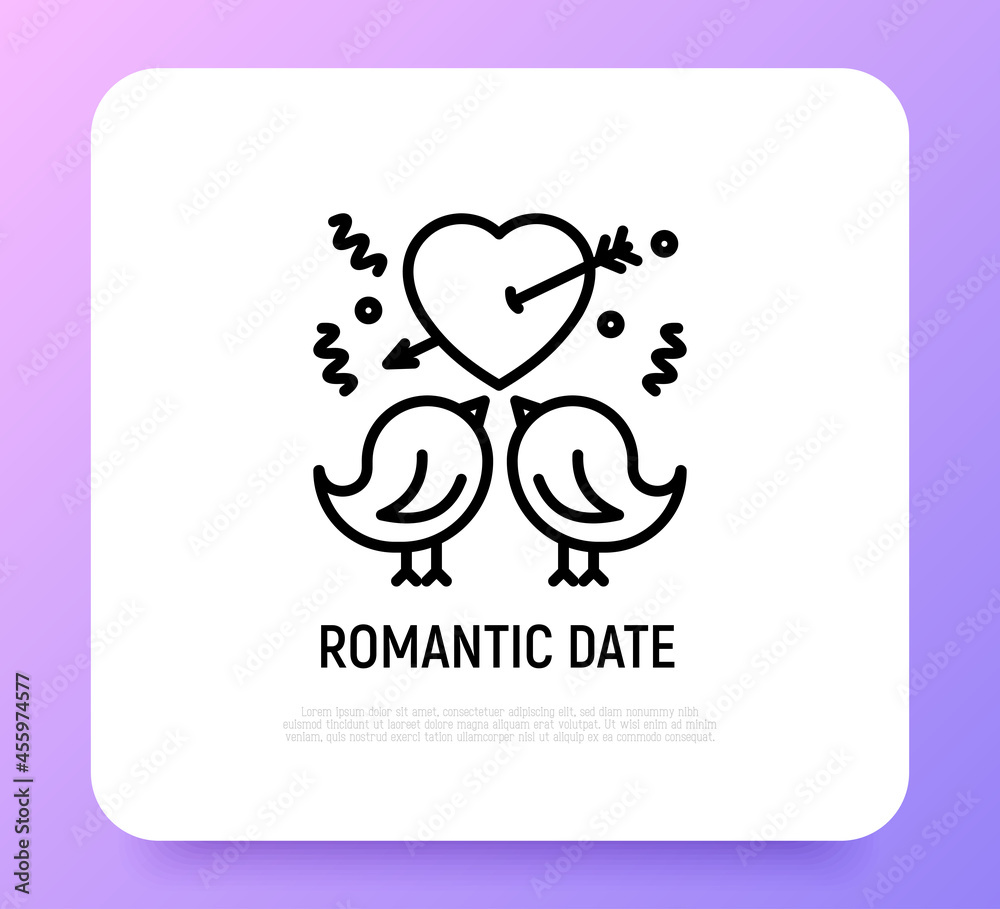 Romantic date, wedding. Two birds in love thin line icon. Modern vector illustration Romantic date, wedding. Two birds in love thin line icon. Modern vector illustration