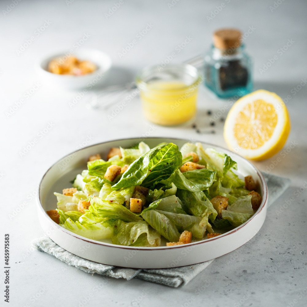 Traditional Caesar salad with bread croutons